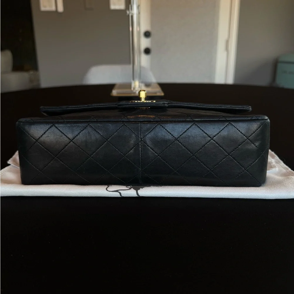 CHANEL Vintage CC Single Flap Bag Lambskin 24K Gold Black Karl Lagerfeld